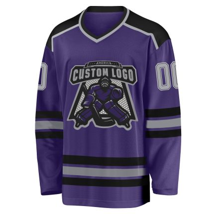Personalized Purple Gray Black-White Hockey Jersey Team Custom Name and Number