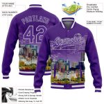 Personalized Purple Gray Denver Colorado City Edition 3D Bomber Full-Snap Varsity Letterman Jacket Team Custom Name and Number
