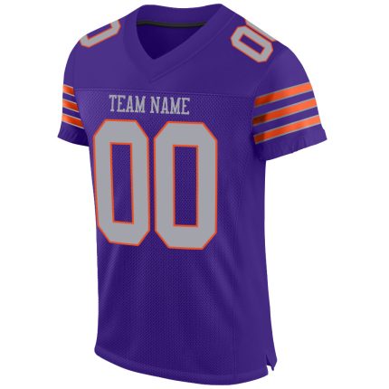 Personalized Purple Gray-Orange Mesh Authentic Football Jersey Team Custom Name and Number