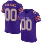 Personalized Purple Gray-Orange Mesh Authentic Football Jersey Team Custom Name and Number