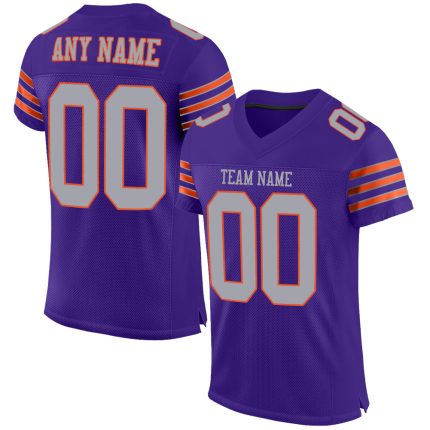 Personalized Purple Gray-Orange Mesh Authentic Football Jersey Team Custom Name and Number