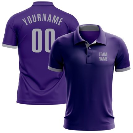 Personalized Purple Gray Performance Golf Polo Shirt Team Custom Name and Number