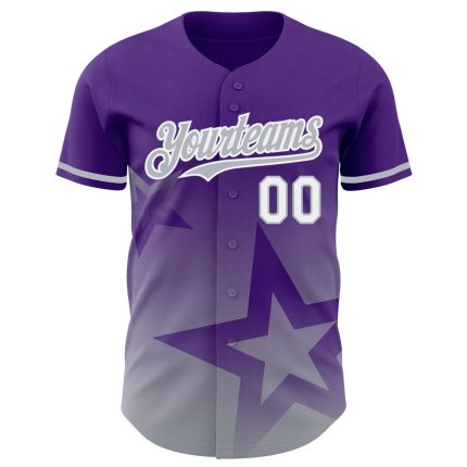 Personalized Purple Gray-White 3D Pattern Design Gradient Style Twinkle Star Authentic Baseball Jersey Team Custom Name and Number