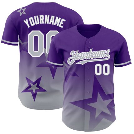 Personalized Purple Gray-White 3D Pattern Design Gradient Style Twinkle Star Authentic Baseball Jersey Team Custom Name and Number