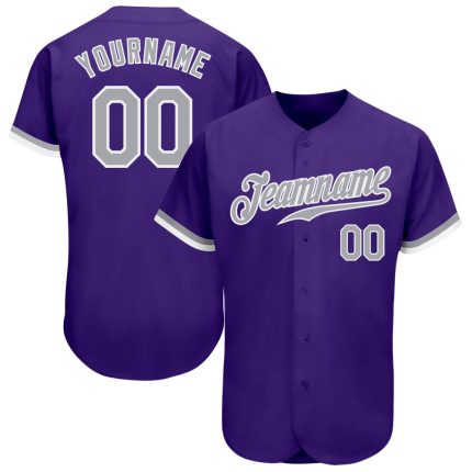 Personalized Purple Gray-White Authentic Baseball Jersey Team Custom Name and Number
