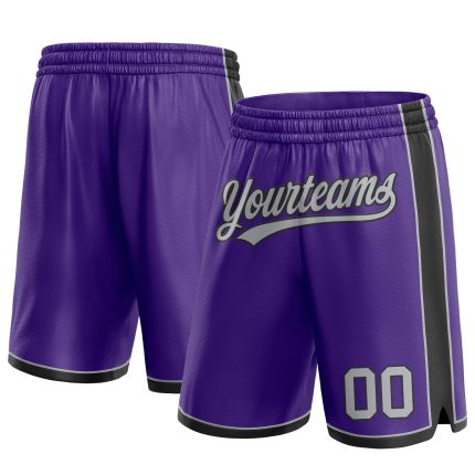 Personalized Purple Gray-White Authentic Basketball Shorts Team Custom Name and Number