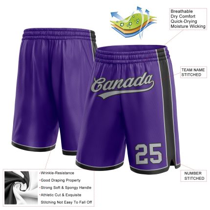 Personalized Purple Gray-White Authentic Basketball Shorts Team Custom Name and Number