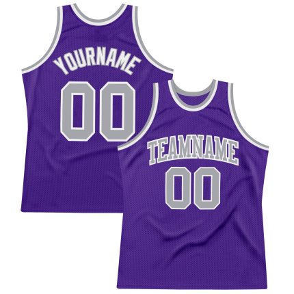 Personalized Purple Gray-White Authentic Throwback Basketball Jersey Team Custom Name and Number