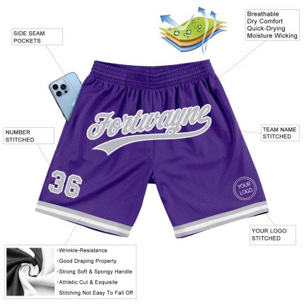 Personalized Purple Gray-White Authentic Throwback Basketball Shorts