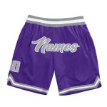 Personalized Purple Gray-White Authentic Throwback Basketball Shorts Team Custom Name and Number