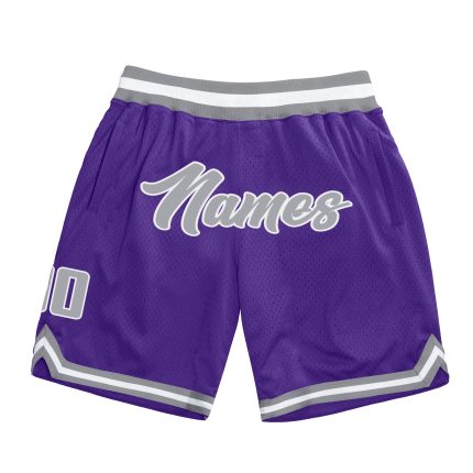 Personalized Purple Gray-White Authentic Throwback Basketball Shorts Team Custom Name and Number