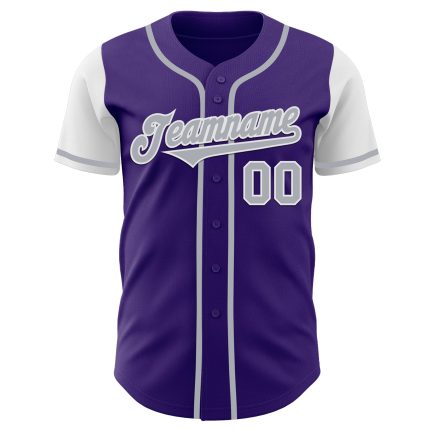Personalized Purple Gray-White Authentic Two Tone Baseball Jersey Team Custom Name and Number
