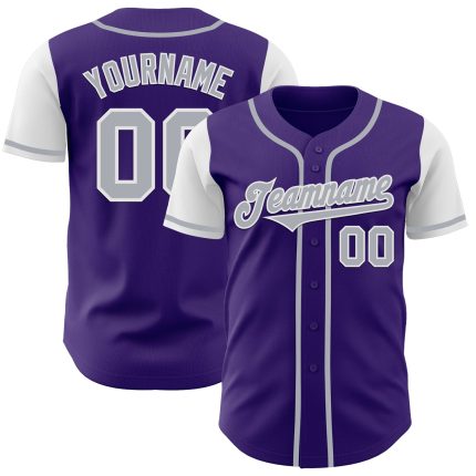 Personalized Purple Gray-White Authentic Two Tone Baseball Jersey Team Custom Name and Number