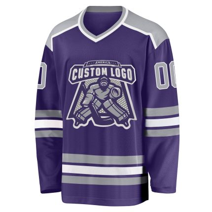 Personalized Purple Gray-White Hockey Jersey Team Custom Name and Number