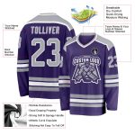Personalized Purple Gray-White Hockey Jersey Team Custom Name and Number