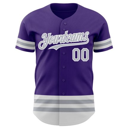 Personalized Purple Gray-White Line Authentic Baseball Jersey Team Custom Name and Number