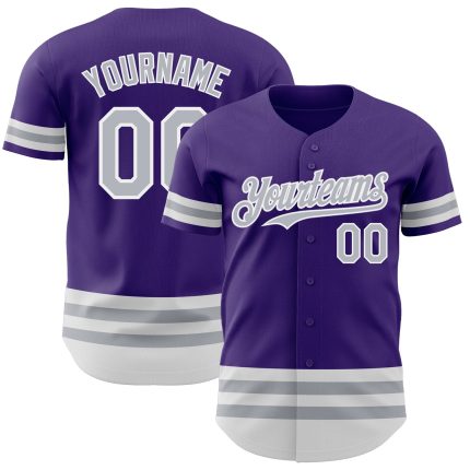 Personalized Purple Gray-White Line Authentic Baseball Jersey Team Custom Name and Number