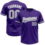 Personalized Purple Gray-White Two-Button Unisex Softball Jersey Team Custom Name and Number