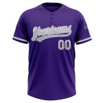 Personalized Purple Gray-White Two-Button Unisex Softball Jersey Team Custom Name and Number