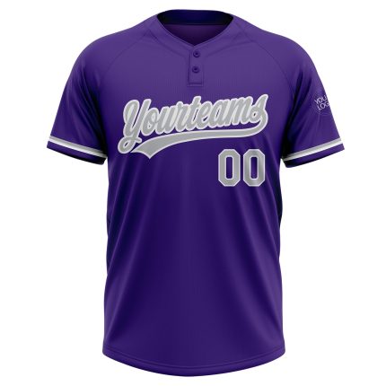 Personalized Purple Gray-White Two-Button Unisex Softball Jersey Team Custom Name and Number