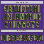 Personalized Purple Green-Gold Bomber Full-Snap Varsity Letterman Jacket Team Custom Name and Number
