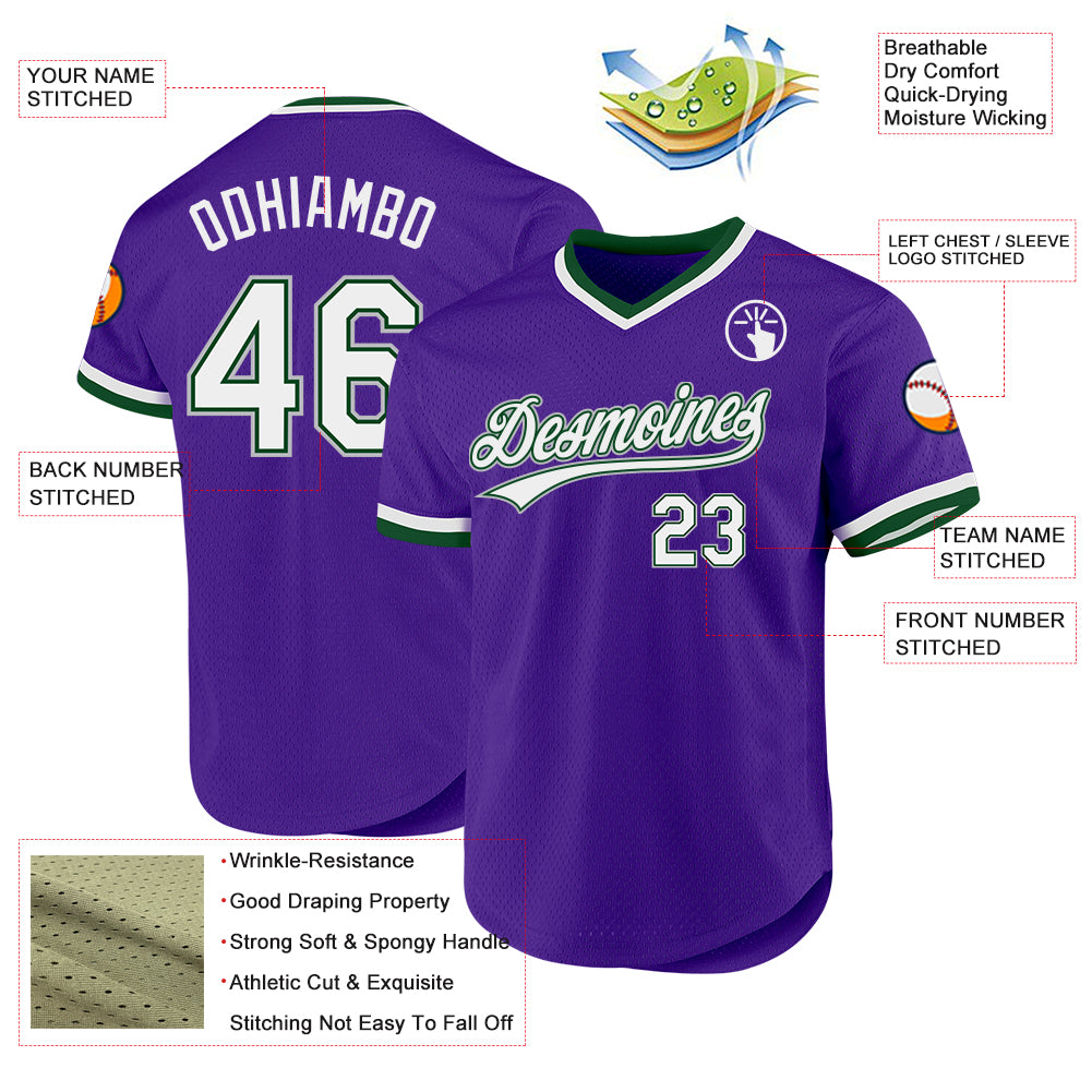 Personalized Purple Green-Gray Authentic Throwback Baseball Jersey Team Custom Name and Number Personalized Purple Green-Gray Authentic Throwback Baseball Jersey Team Custom Name and Number - Image 3