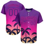 Personalized Purple Hot Pink 3D Pattern Design Hawaii Palm Trees Authentic Baseball Jersey