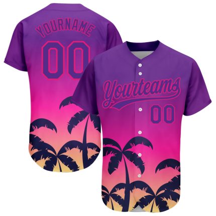 Personalized Purple Hot Pink 3D Pattern Design Hawaii Palm Trees Authentic Baseball Jersey
