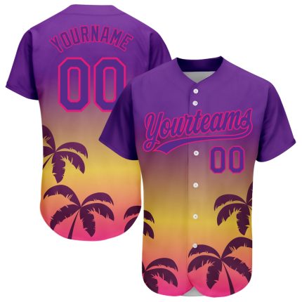 Personalized Purple Hot Pink 3D Pattern Design Hawaii Palm Trees Authentic Baseball Jersey Team Custom Name and Number