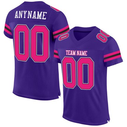 Personalized Purple Hot Pink-Black Mesh Authentic Football Jersey Team Custom Name and Number