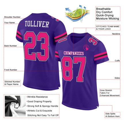 Personalized Purple Hot Pink-Black Mesh Authentic Football Jersey Team Custom Name and Number