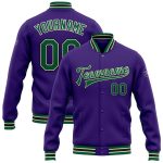 Personalized Purple Kelly Green Cream-Black Bomber Full-Snap Varsity Letterman Jacket Team Custom Name and Number