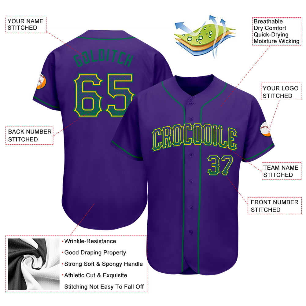 Personalized Purple Kelly Green-Gold Authentic Drift Fashion Baseball Jersey Team Custom Name and Number Personalized Purple Kelly Green-Gold Authentic Drift Fashion Baseball Jersey Team Custom Name and Number - Image 3