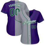 Personalized Purple Kelly Green-Gray Authentic Split Fashion Baseball Jersey Team Custom Name and Number