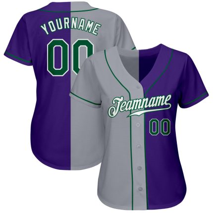 Personalized Purple Kelly Green-Gray Authentic Split Fashion Baseball Jersey Team Custom Name and Number