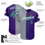 Personalized Purple Kelly Green-Gray Authentic Split Fashion Baseball Jersey Team Custom Name and Number