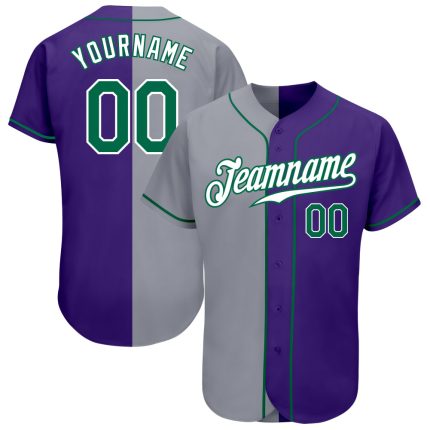 Personalized Purple Kelly Green-Gray Authentic Split Fashion Baseball Jersey Team Custom Name and Number