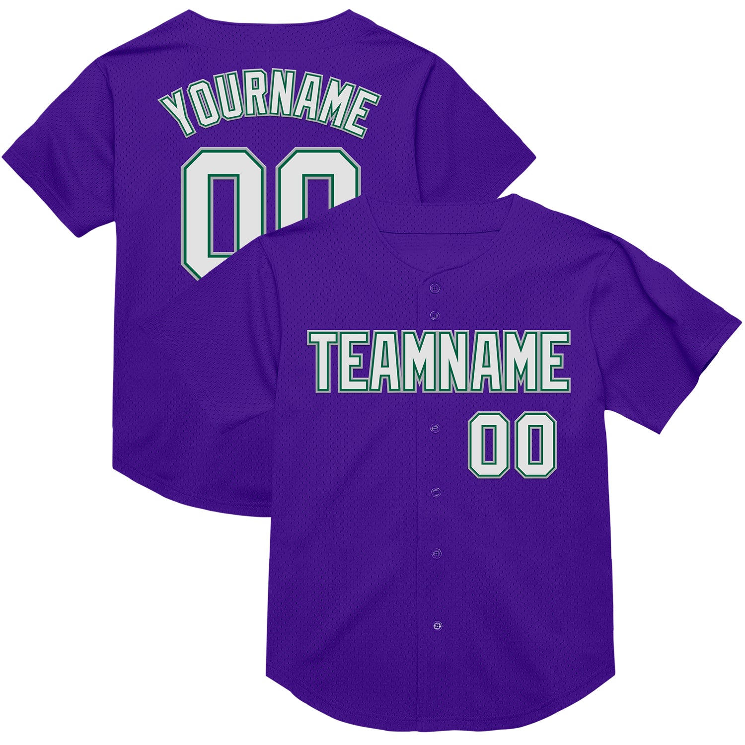 Personalized Purple Kelly Green-Gray Mesh Authentic Throwback Baseball Jersey Team Custom Name and Number