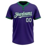 Personalized Purple Kelly Green Pinstripe White Two-Button Unisex Softball Jersey Team Custom Name and Number