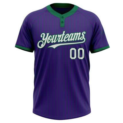 Personalized Purple Kelly Green Pinstripe White Two-Button Unisex Softball Jersey Team Custom Name and Number