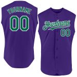 Personalized Purple Kelly Green-White Authentic Sleeveless Baseball Jersey