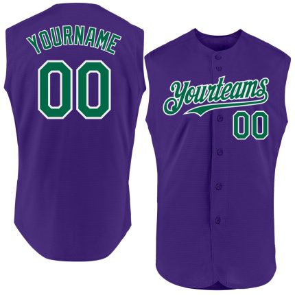 Personalized Purple Kelly Green-White Authentic Sleeveless Baseball Jersey