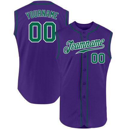 Personalized Purple Kelly Green-White Authentic Sleeveless Baseball Jersey Team Custom Name and Number