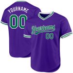Personalized Purple Kelly Green-White Authentic Throwback Baseball Jersey Team Custom Name and Number