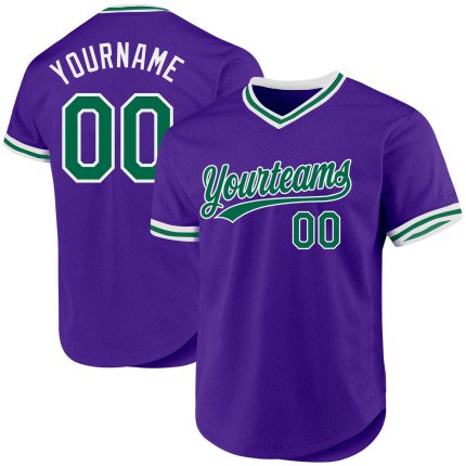 Personalized Purple Kelly Green-White Authentic Throwback Baseball Jersey Team Custom Name and Number