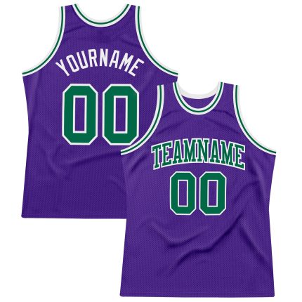 Personalized Purple Kelly Green-White Authentic Throwback Basketball Jersey Team Custom Name and Number