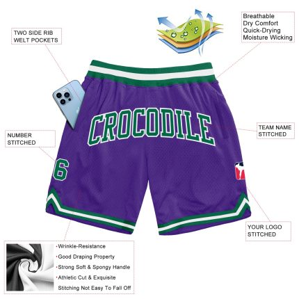 Personalized Purple Kelly Green-White Authentic Throwback Basketball Shorts Team Custom Name and Number