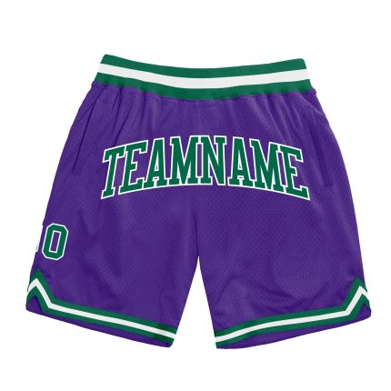 Personalized Purple Kelly Green-White Authentic Throwback Basketball Shorts Team Custom Name and Number