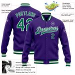 Personalized Purple Kelly Green-White Bomber Full-Snap Varsity Letterman Jacket Team Custom Name and Number
