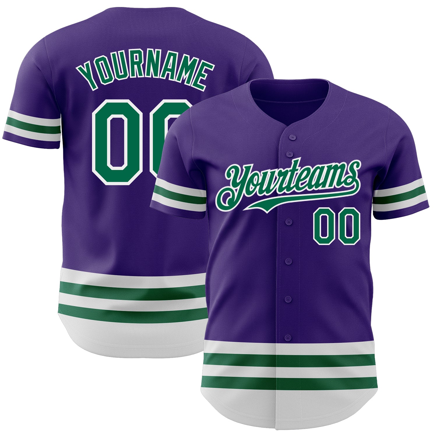 Personalized Purple Kelly Green-White Line Authentic Baseball Jersey Team Custom Name and Number